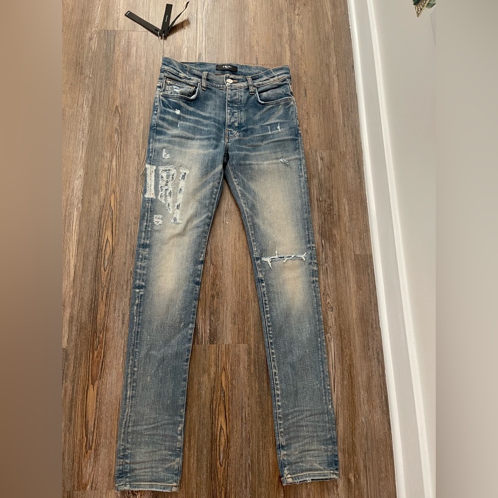 AMIRI Faded Blue Distressed Skinny Jeans